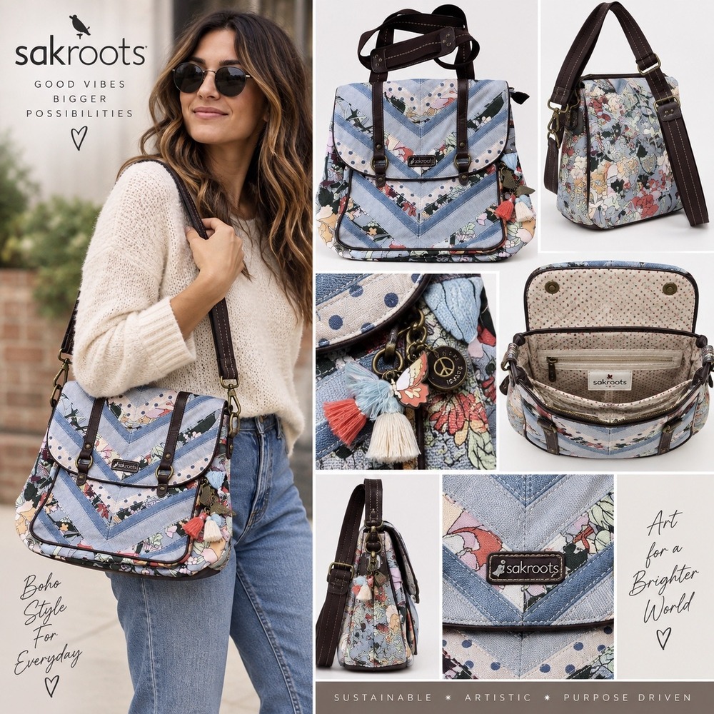 Sakroots City Tote Backpack Convertible Artist Circle Style Sky Blue Butterfly